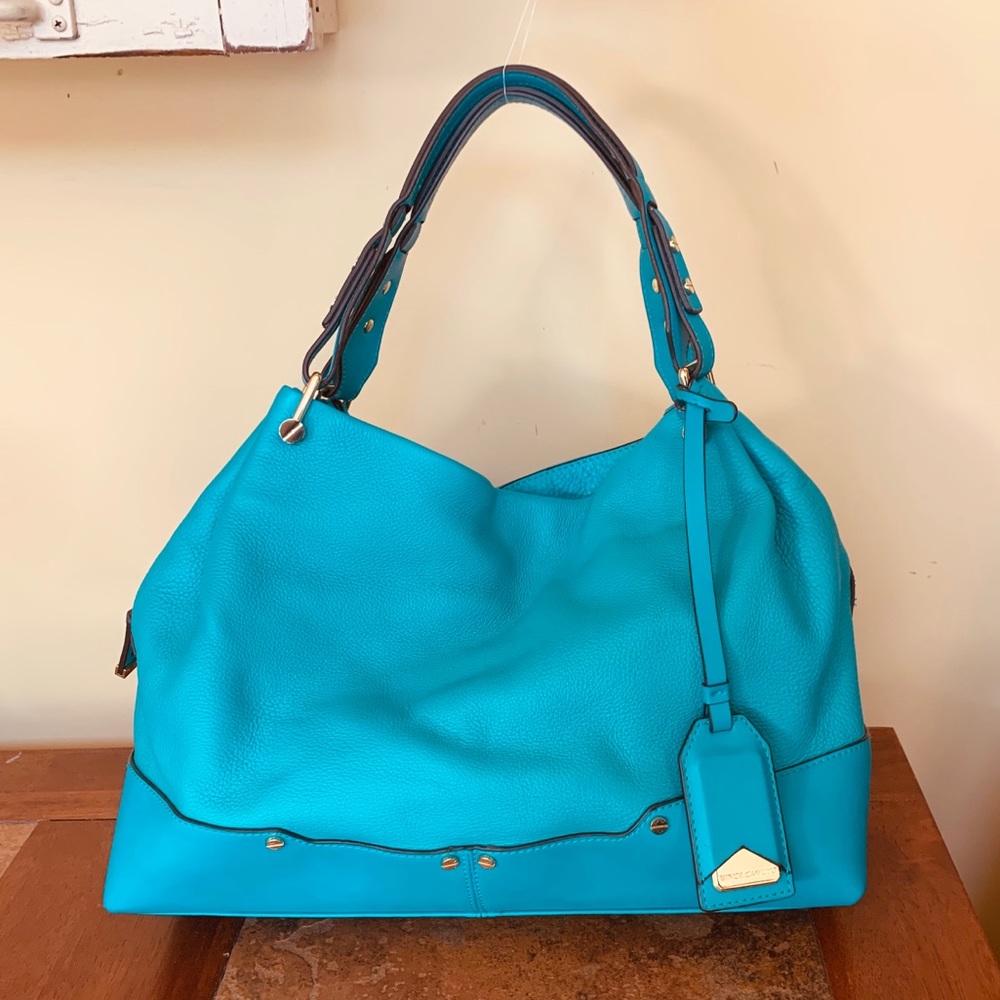 Vince Camuto Teal Leather Hobo Tote Bag